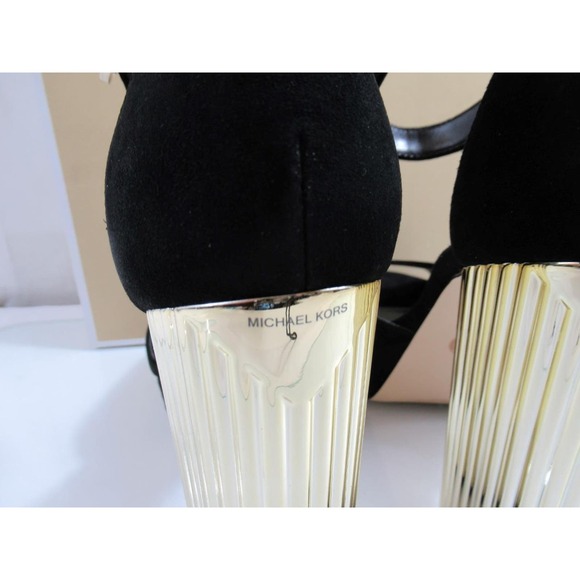 Michael Kors Porter Ankle Strap Block Heel Sandals Suede Black Size 10 - Picture 6 of 8